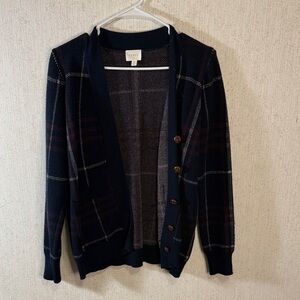 Cyrus Women's Navy Checkered Cardigan